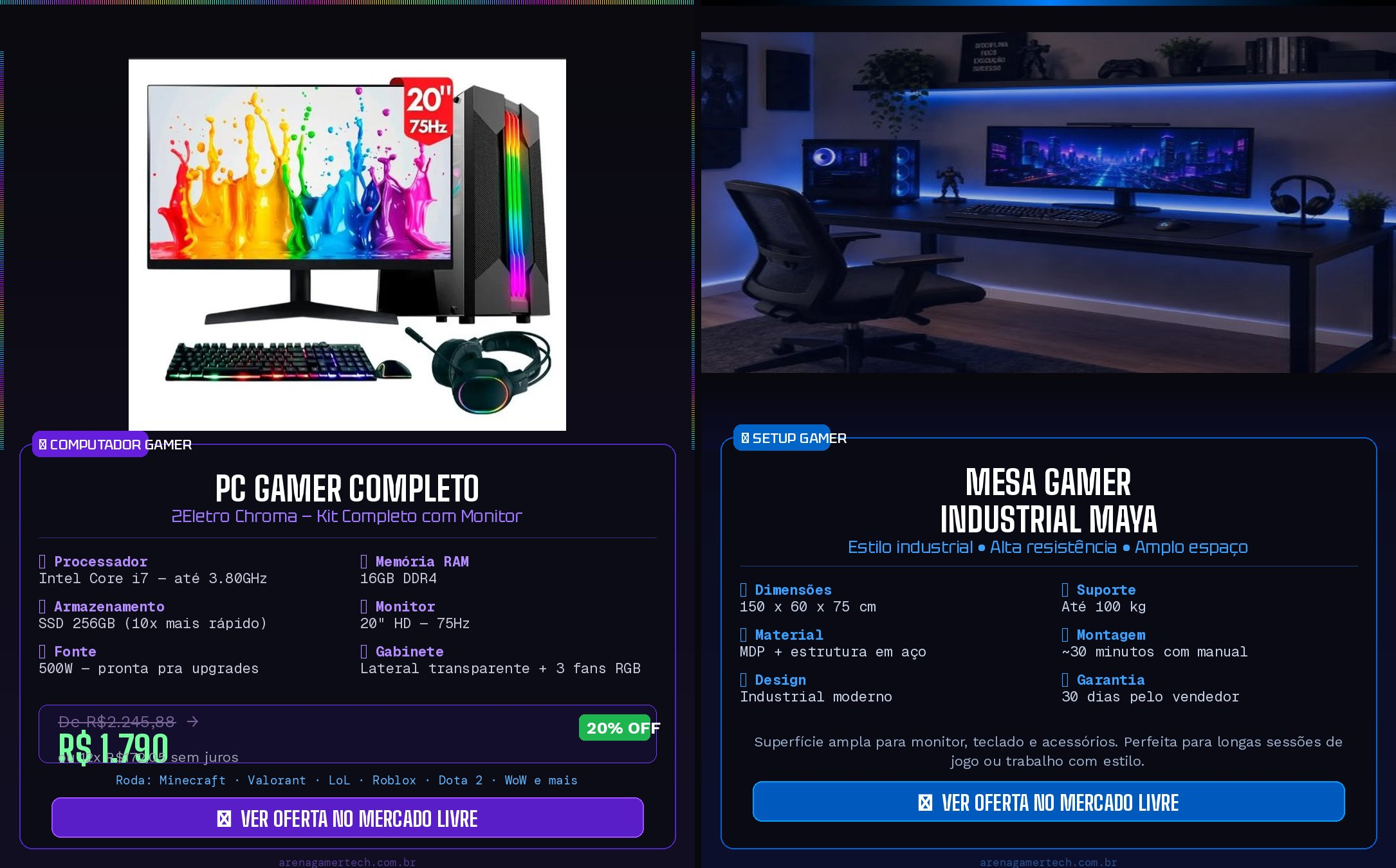 Computador Gamer Completo 2Eletro + 🖥️ Mesa Gamer Industrial Maya — 150cm, Resistente e Estilosa