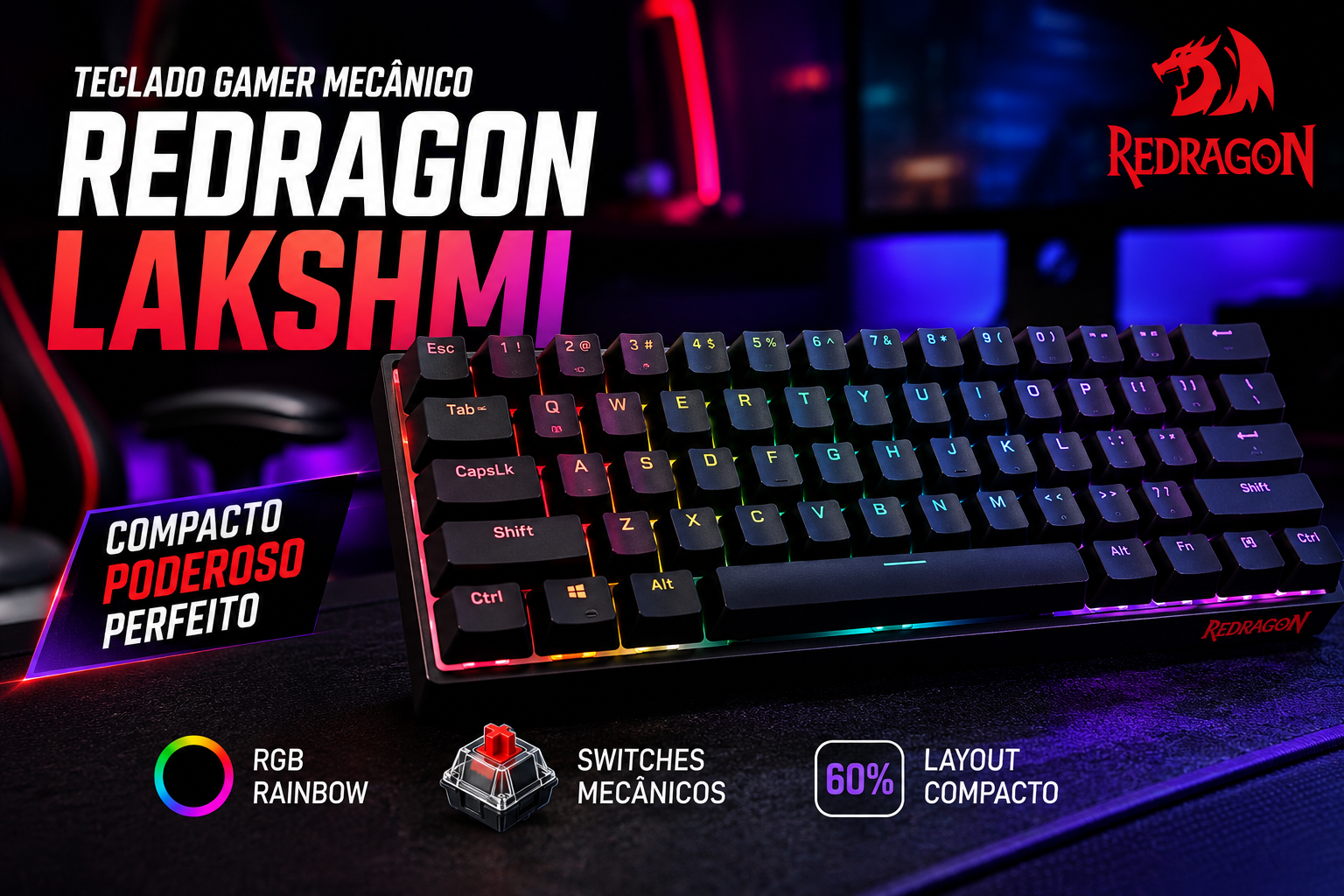 Teclado Gamer Mecânico Redragon Lakshmi: Vale a Pena em 2026? Review Completo